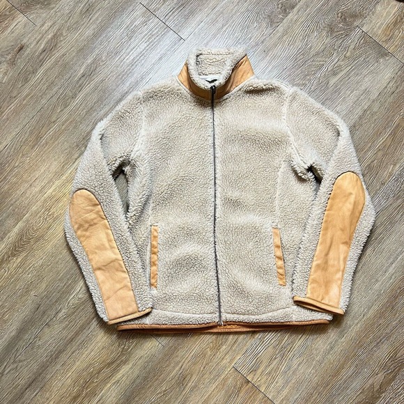 Orvis Jacket Sherpa Fleece Tan Brown Elbow Patch Leather Trim Small - Picture 12 of 14